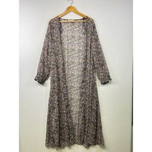 REBELLION Again Floral Print Duster Kimono Long Sleeve Sheer‎ M